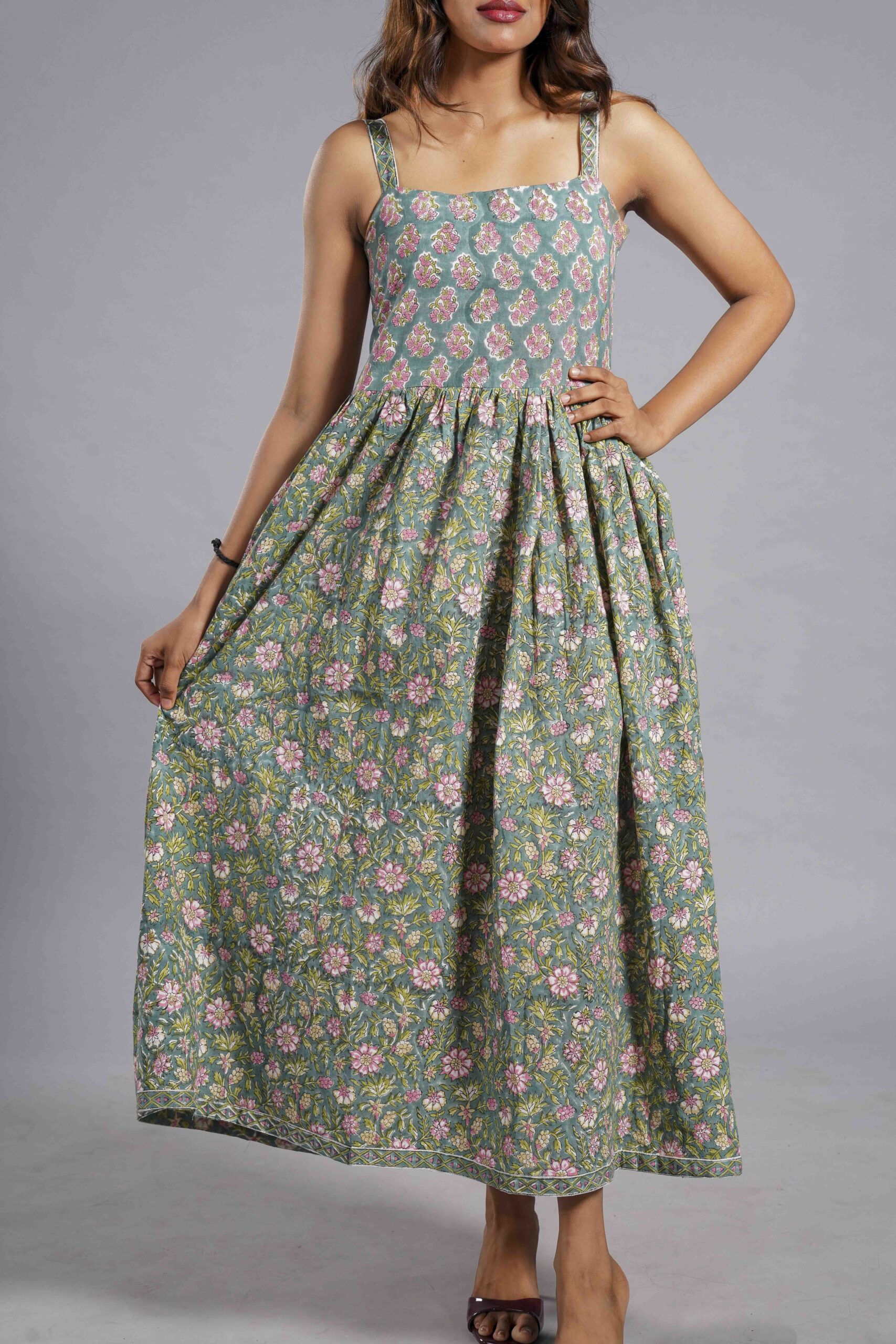 Mint Blossom Sanganeri Midi Dress - Image 4