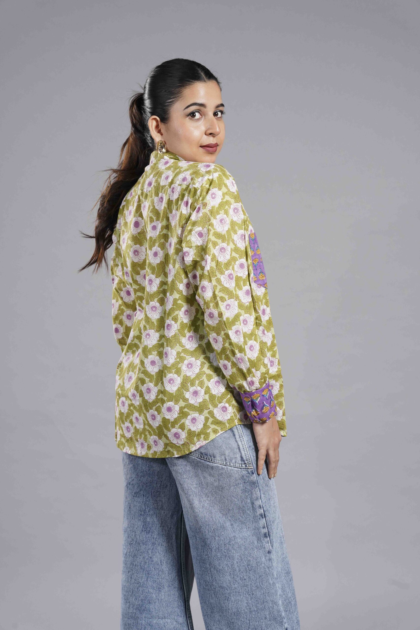 Olive Sanganeri Patchwork Shirt - Image 6