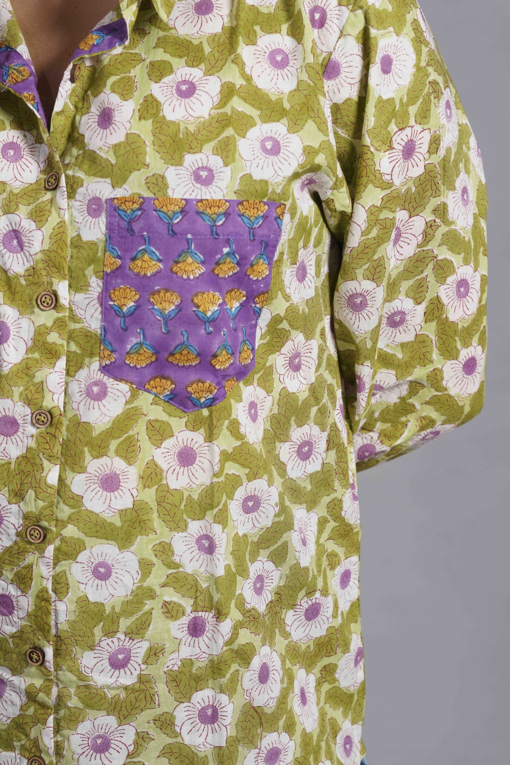Olive Sanganeri Patchwork Shirt - Image 4