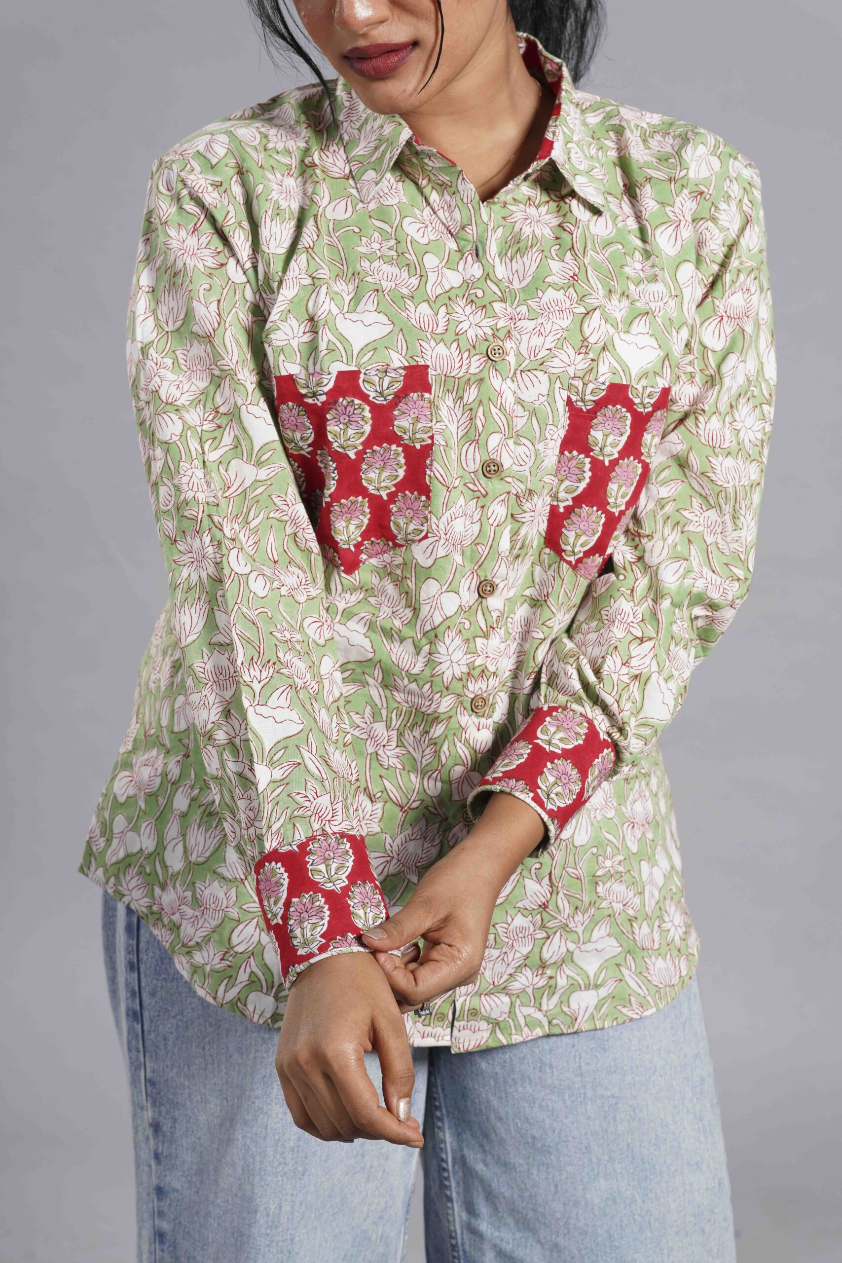 Sage Sanganeri Contrast Shirt - Image 2