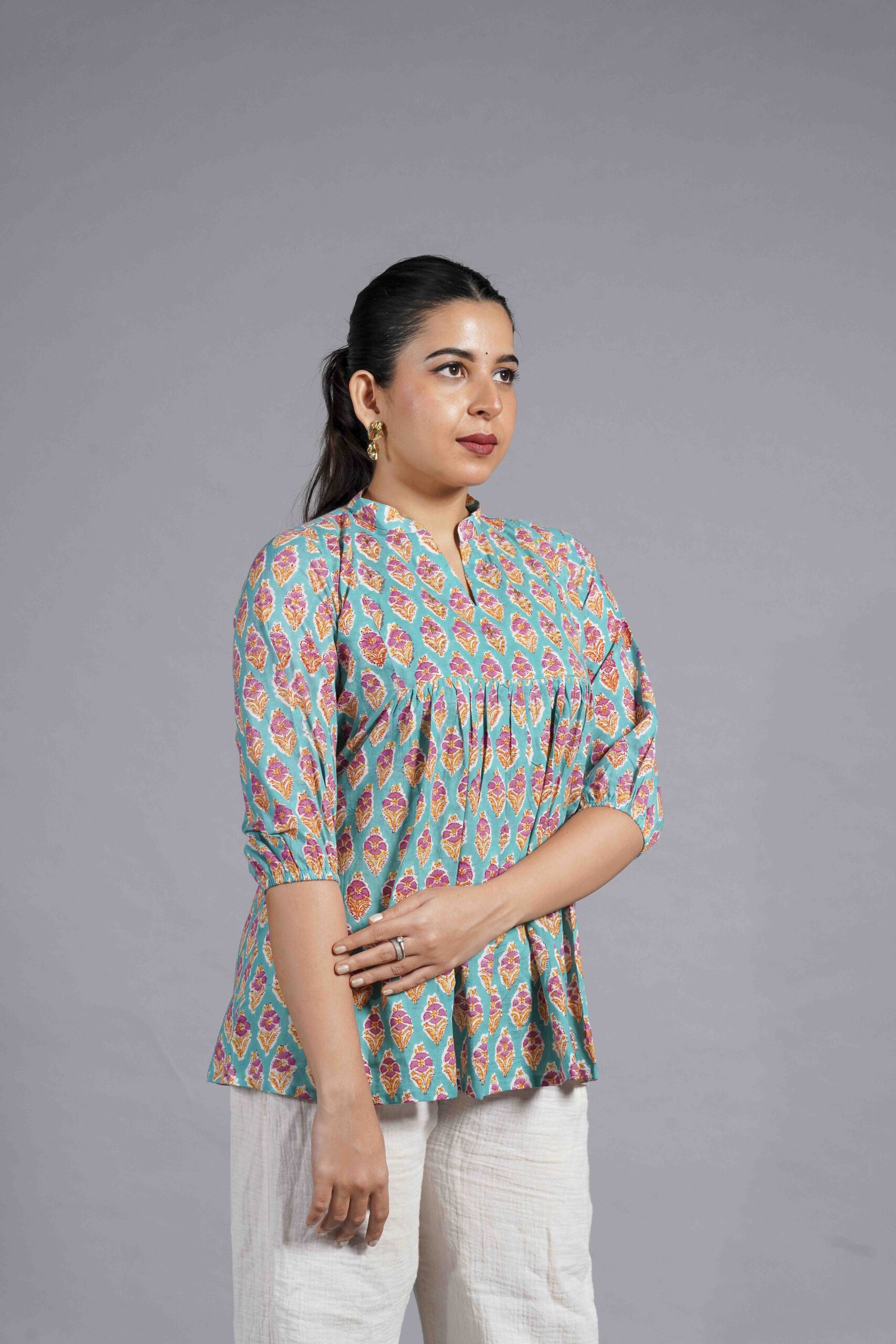 Teal Sanganeri Buta Top - Image 5