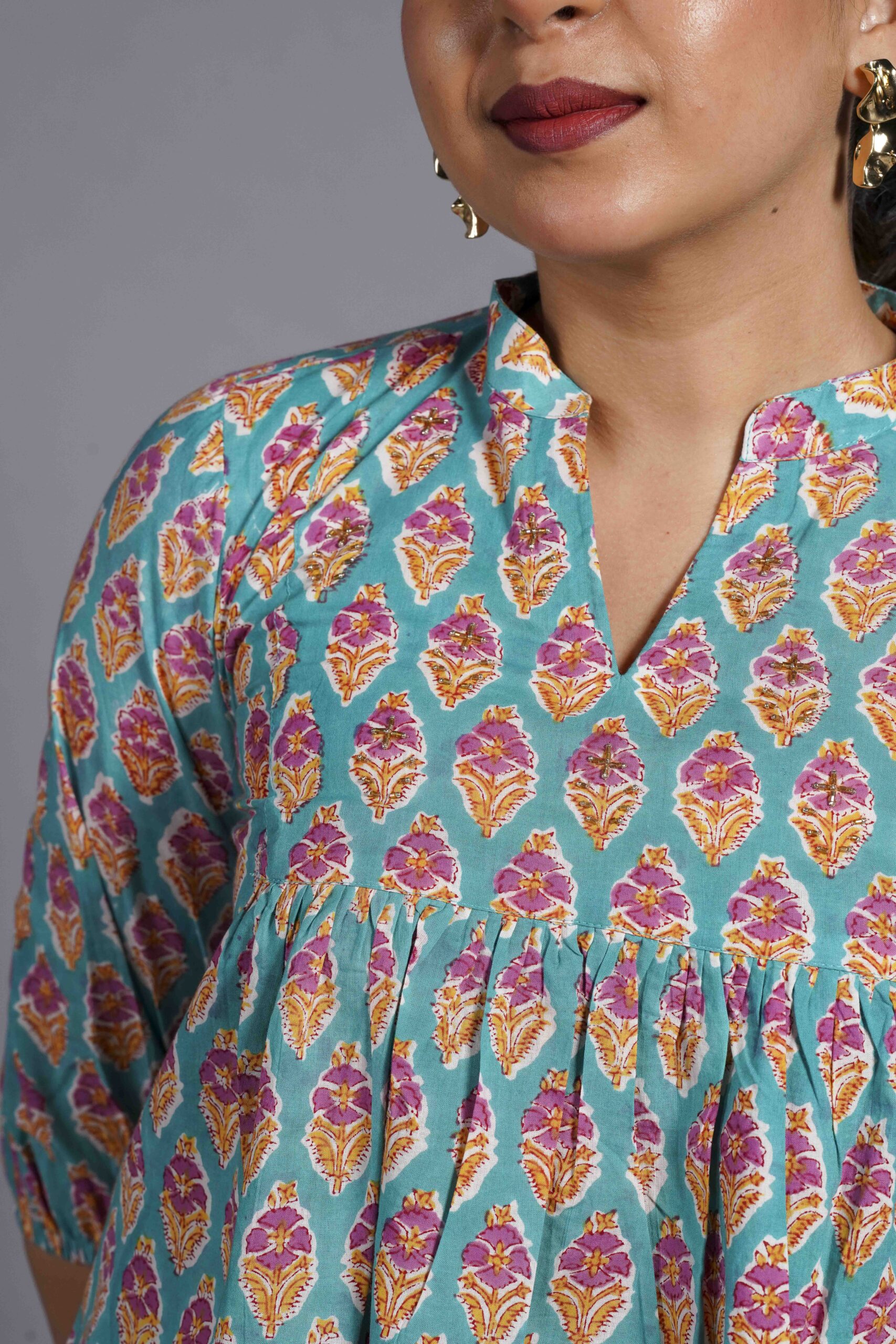 Teal Sanganeri Buta Top - Image 2