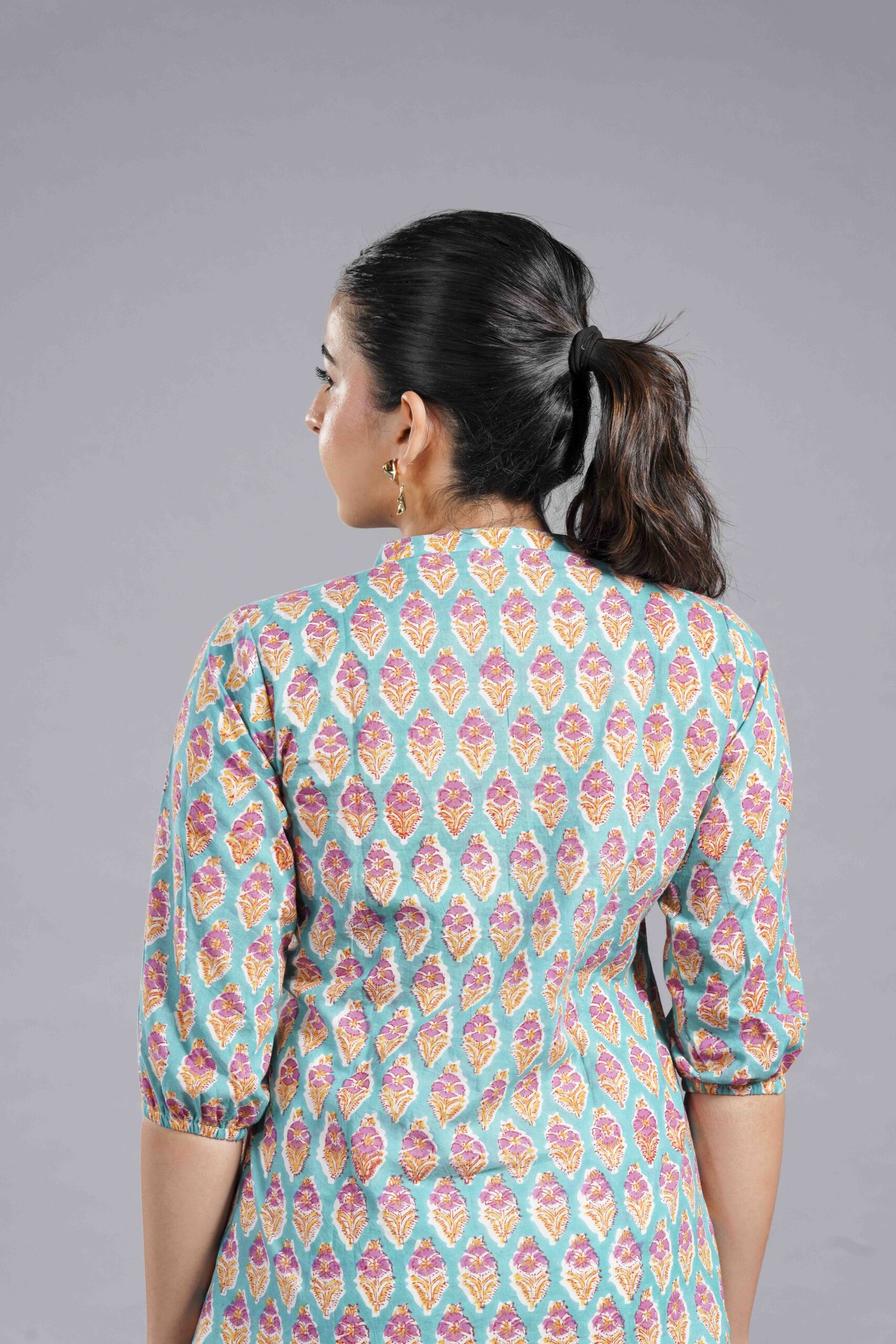 Teal Sanganeri Buta Top - Image 4