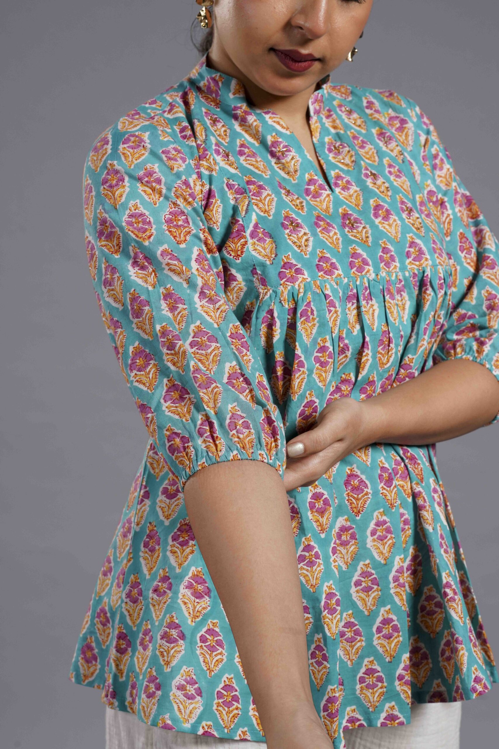 Teal Sanganeri Buta Top - Image 3