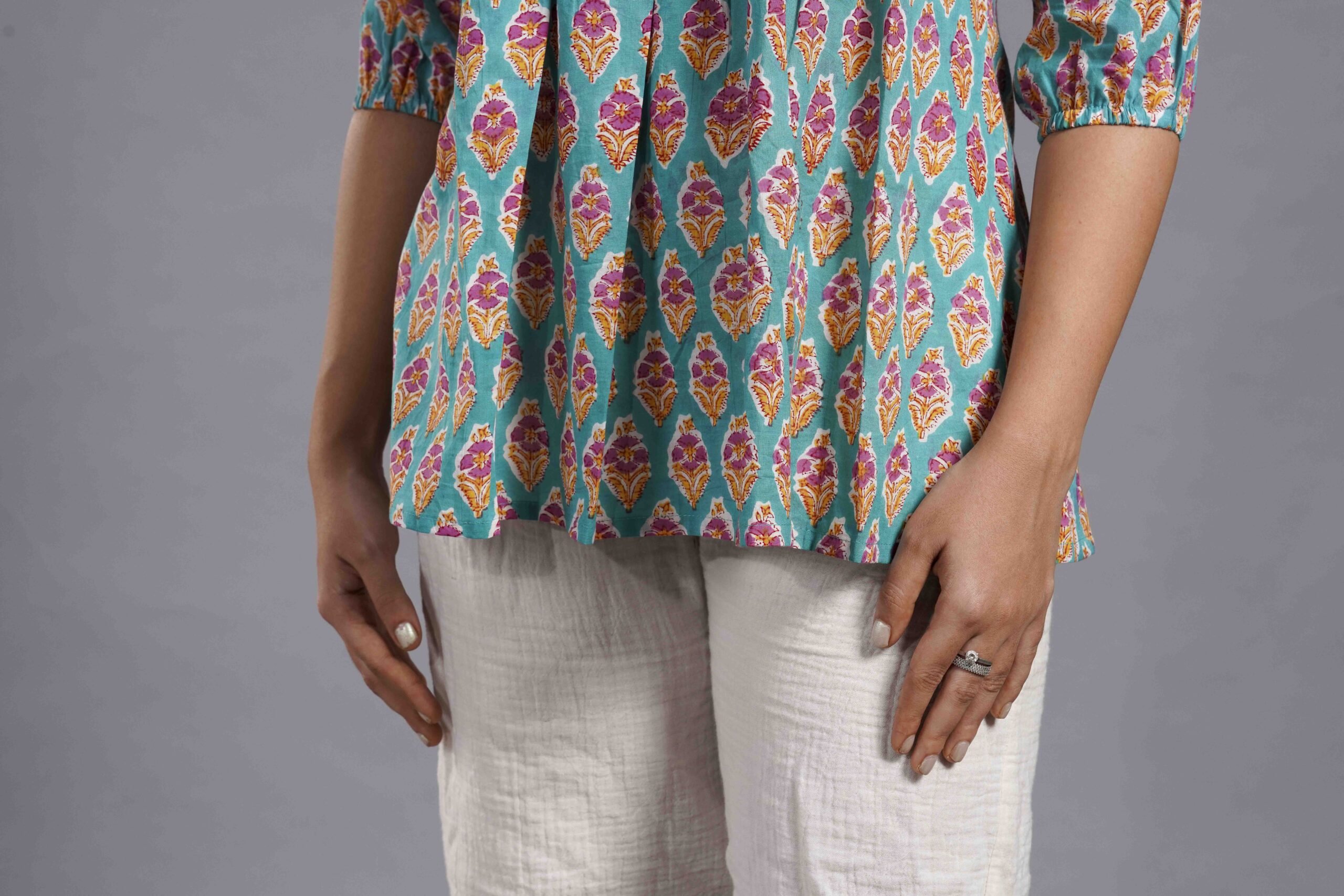 Teal Sanganeri Buta Top - Image 6