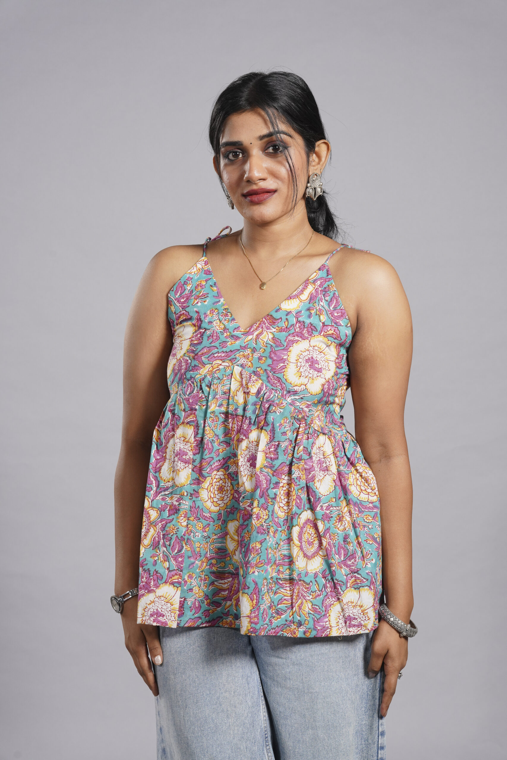 Teal Floral Muse Top - Image 3