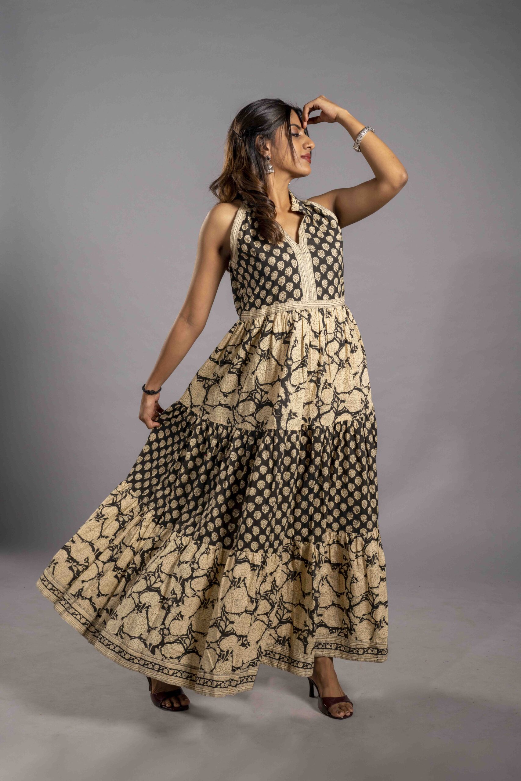 Midnight Sand Tiered Sanganeri Dress - Image 6