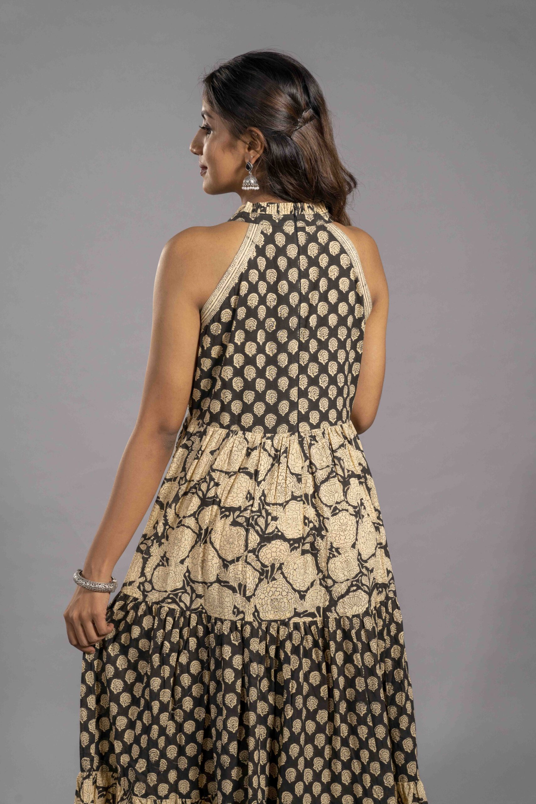 Midnight Sand Tiered Sanganeri Dress - Image 4