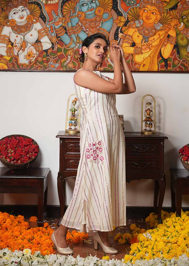 Kavya Embroidered Lurex Kurta Dress - Image 3